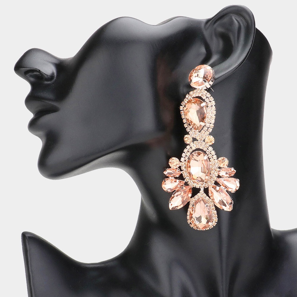 Glamorous Rose Gold Rhinestone Dangle Statement Earrings